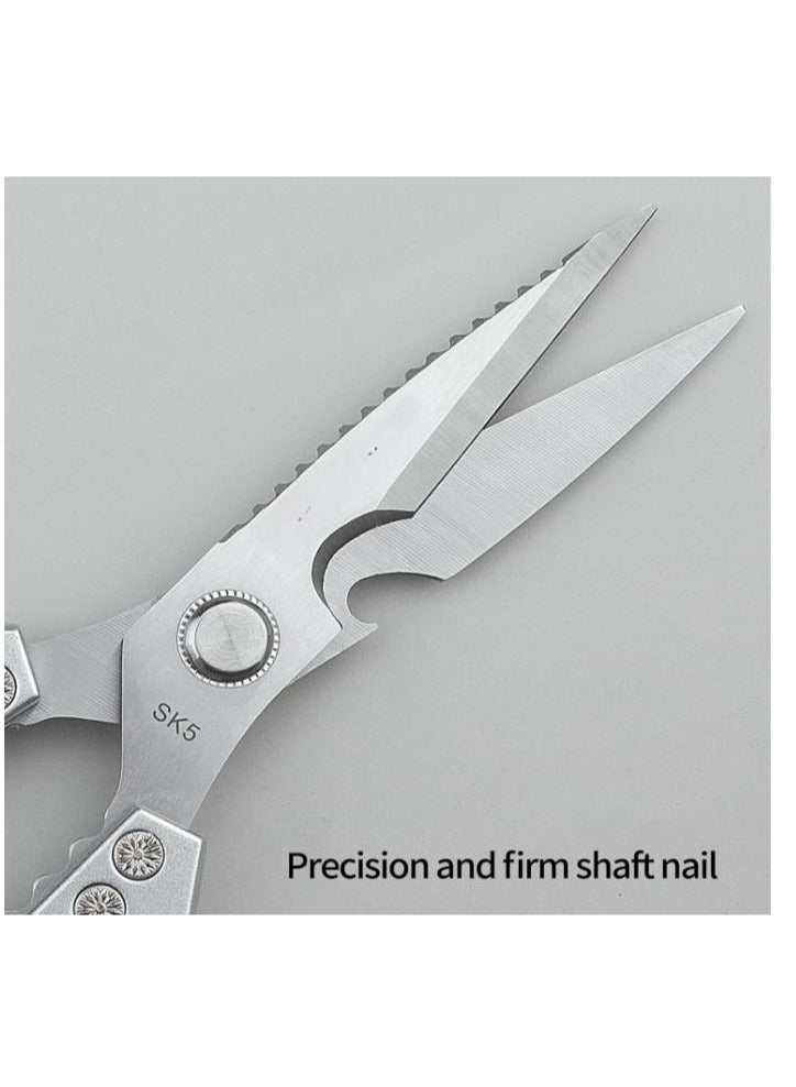 مقص مطبخ متعدد الوظائف، مقص مطبخ عالي التحمل، أدوات تقطيع الطعام، مقص طبخ للدجاج واللحوم والأسماك والدواجن (فضي) - Image 5