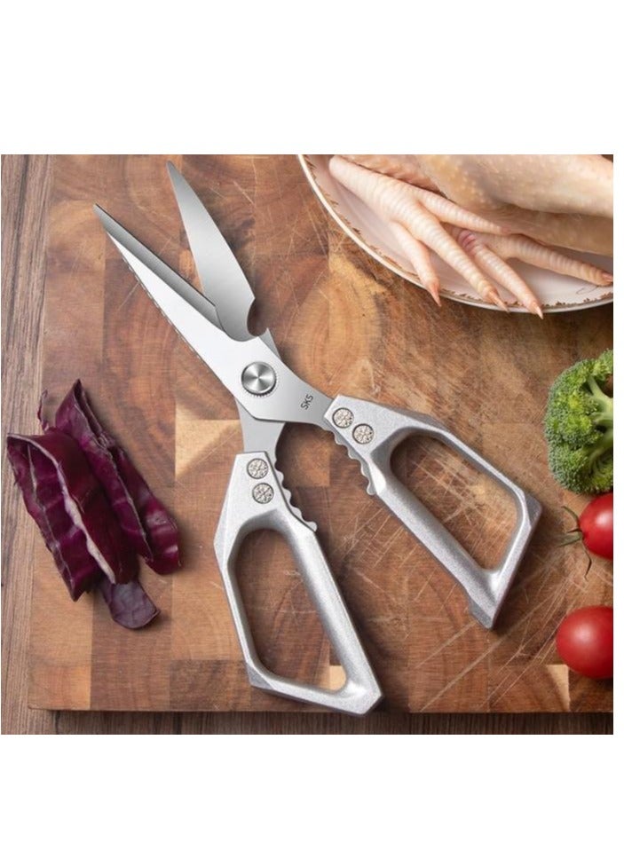مقص مطبخ متعدد الوظائف، مقص مطبخ عالي التحمل، أدوات تقطيع الطعام، مقص طبخ للدجاج واللحوم والأسماك والدواجن (فضي) - Image 2