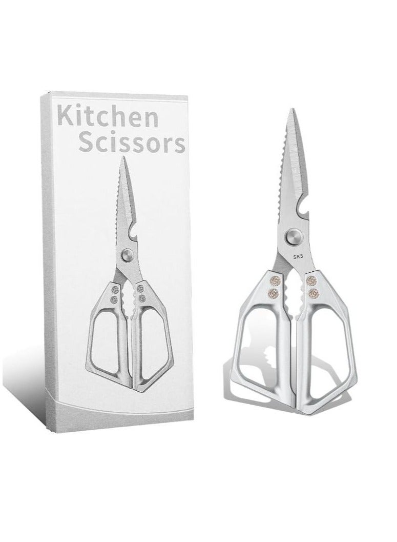 مقص مطبخ متعدد الوظائف، مقص مطبخ عالي التحمل، أدوات تقطيع الطعام، مقص طبخ للدجاج واللحوم والأسماك والدواجن (فضي) - Image 1