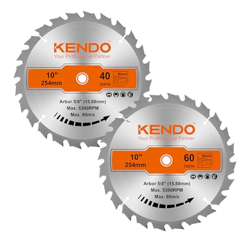 KENDO 2-Pack 10 Inch 40T&60T Carbide-Tipped Circular Saw Blade with 5/8 Inch Arbor, Professional ATB Finishing Woodworking Miter/Table Saw Blades for Plywood, Laminate, Ripping Wood - Image 1