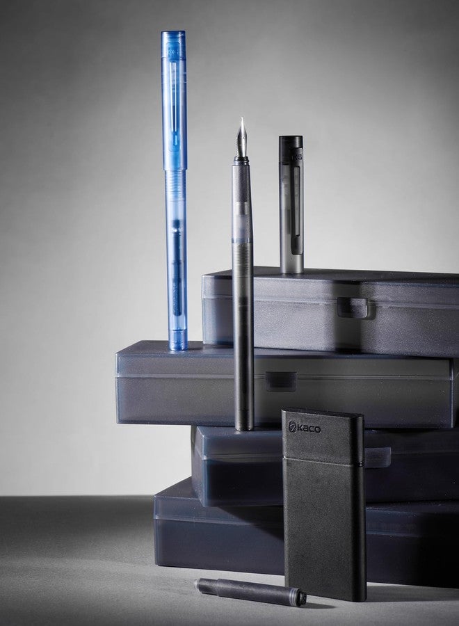 Kaco SKY Fountain Pen with Extra 8 Cartridges, Black Ink Pen with Extra Fine Nib and Ink Converter, Black - Image 2