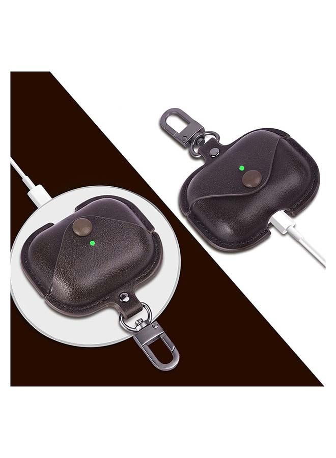 Leather Case Shockproof Cover With KeychainFor Apple AirPods 3 (3rd Generation) Dark Brown - Image 4