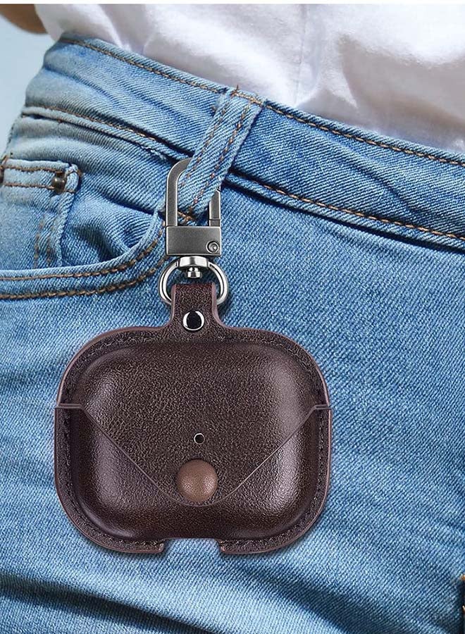 Leather Case Shockproof Cover With KeychainFor Apple AirPods 3 (3rd Generation) Dark Brown - Image 3