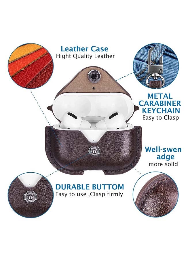 Leather Case Shockproof Cover With KeychainFor Apple AirPods 3 (3rd Generation) Dark Brown - Image 5