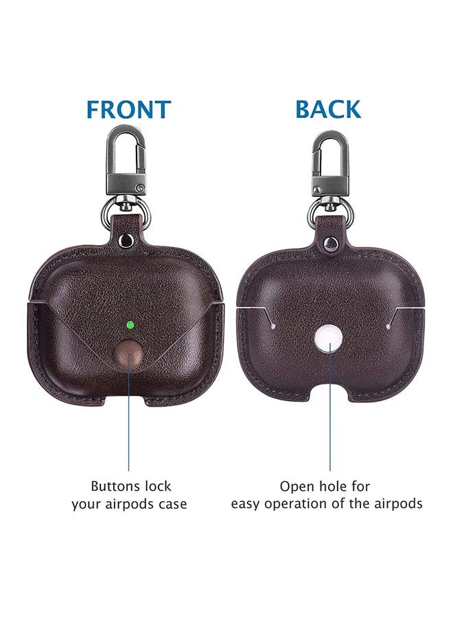 Leather Case Shockproof Cover With KeychainFor Apple AirPods 3 (3rd Generation) Dark Brown - Image 2