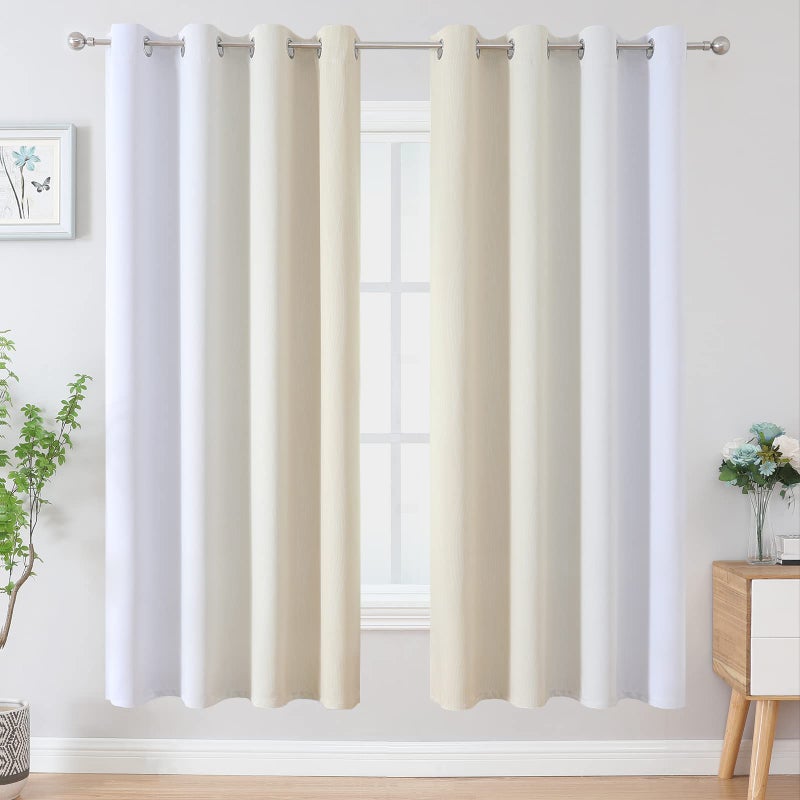 Estelar Textiler Full Room Darkening Blackout Curtains 72 Inch Length 2 Panels Set  Ombre Greyish White and Beige Thermal Insulated Full Light Blocking Grommet Blackout Drapes for Bedroom  52Wx72L - Image 2