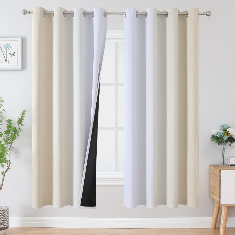 Estelar Textiler Full Room Darkening Blackout Curtains 72 Inch Length 2 Panels Set  Ombre Greyish White and Beige Thermal Insulated Full Light Blocking Grommet Blackout Drapes for Bedroom  52Wx72L - Image 1