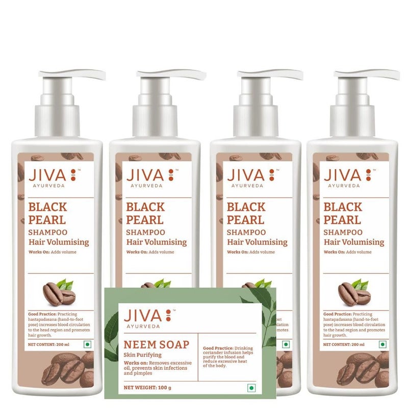 Jiva Black Pearl Shampoo 200 ml With Free Neem Soap  100 Pure  Natural  Cleanses Scalp  Adds Volume To The Hair  Promotes Hair Growth Prevents Hair Loss  Premature Graying Pack Of 4 - Image 1