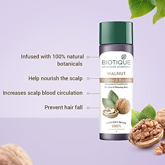 Biotique Bio Walnut Bark Volumizing Shampoo For Fine & Thinning Hair 120 ml/ 4.05 Oz. I Makes Hair Healthy, Silky, Shiny And Pure Natural Black I Musk Root Soap Nut And Black Malya Flowers - Image 3