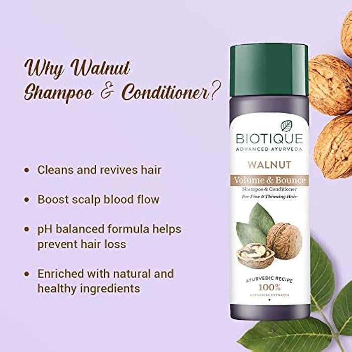 Biotique Bio Walnut Bark Volumizing Shampoo For Fine & Thinning Hair 120 ml/ 4.05 Oz. I Makes Hair Healthy, Silky, Shiny And Pure Natural Black I Musk Root Soap Nut And Black Malya Flowers - Image 4
