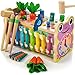 Amtreen 6in1 Wooden Montessori Toys for 1 Year Old MoleTapping Game Play the Xylophone Frog Clock Carrot Harvest Game Spinning Gear Baby Girls Toy Birthday Gift Early Learning - Image 3