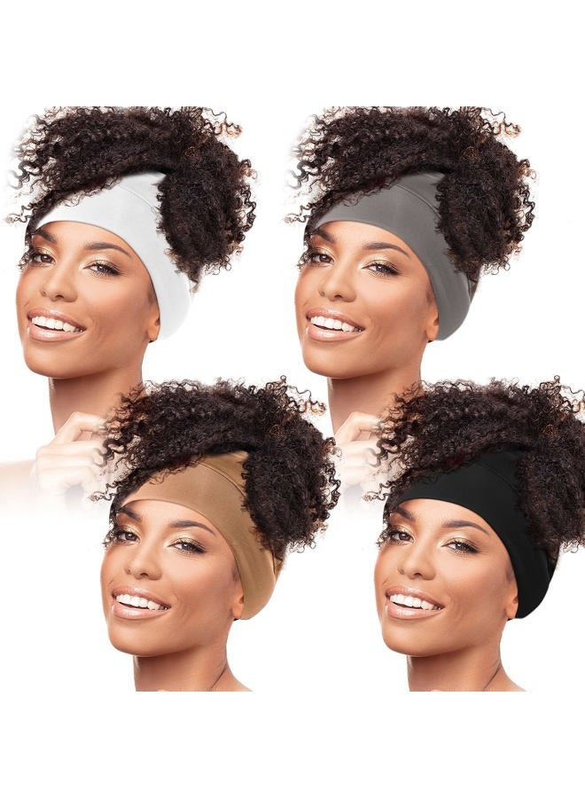 Haysandy Satin Hair Wrap 4 Pieces Pineapple Sleeping Cap Sleep Protector No Fading Head Cover Sleeve for Frizzy Natural Curly Hair, Back Opening (Black, Khaki, Light Gray, White) - Image 1