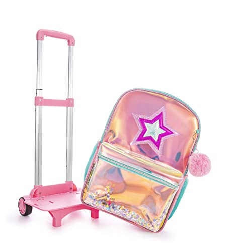 Meetbelify Girls Rolling Backpacks Wheels Roller Backpack Laptop Travel Luggage with Lunch Box for Elementary Girls Students Pink Star - Image 4