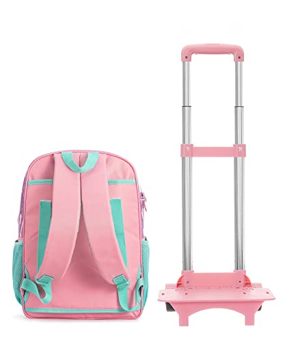 Meetbelify Girls Rolling Backpacks Wheels Roller Backpack Laptop Travel Luggage with Lunch Box for Elementary Girls Students Pink Star - Image 5