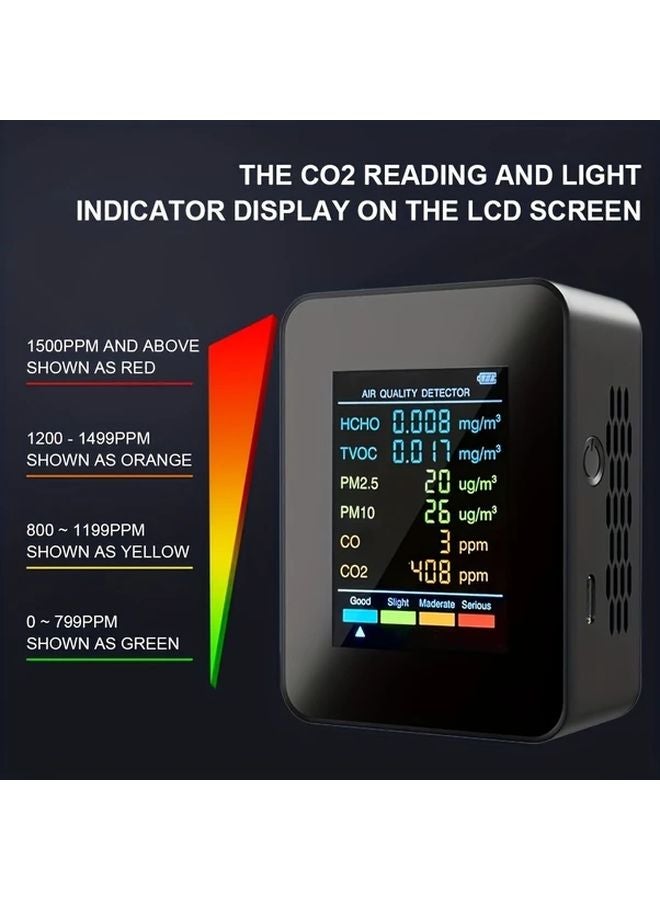 White Battery Powered 6 In 1 Air Quality Monitor For Home And Office - Image 2