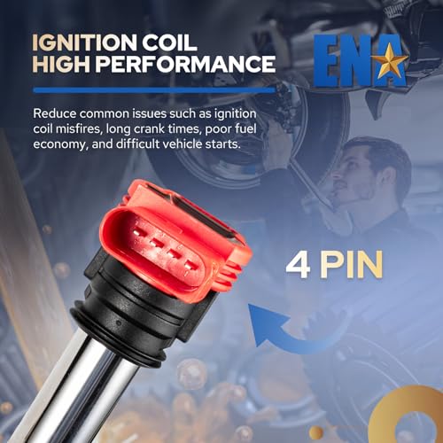 ENA ملفات الإشعال ENA UF529 متوافقة مع 2.0T أودي A4 A6 فولكس فاجن VW CC باسات GTI 2008 2009 2010 2011 2012 2013 2014 2015 2016 2.0 حزم ملفات استبدال لـ 06E905115E 06H905115B مجموعة من 4 - Image 4