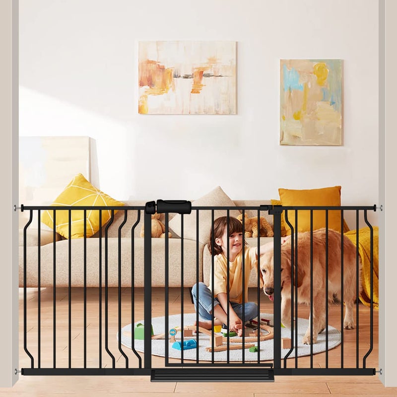 Flower Frail Extra Wide Baby Gate Black 6267 Inch Wide Pressure Mounted Auto Close Child Safety Gate Long Dog Gate for House Doorways