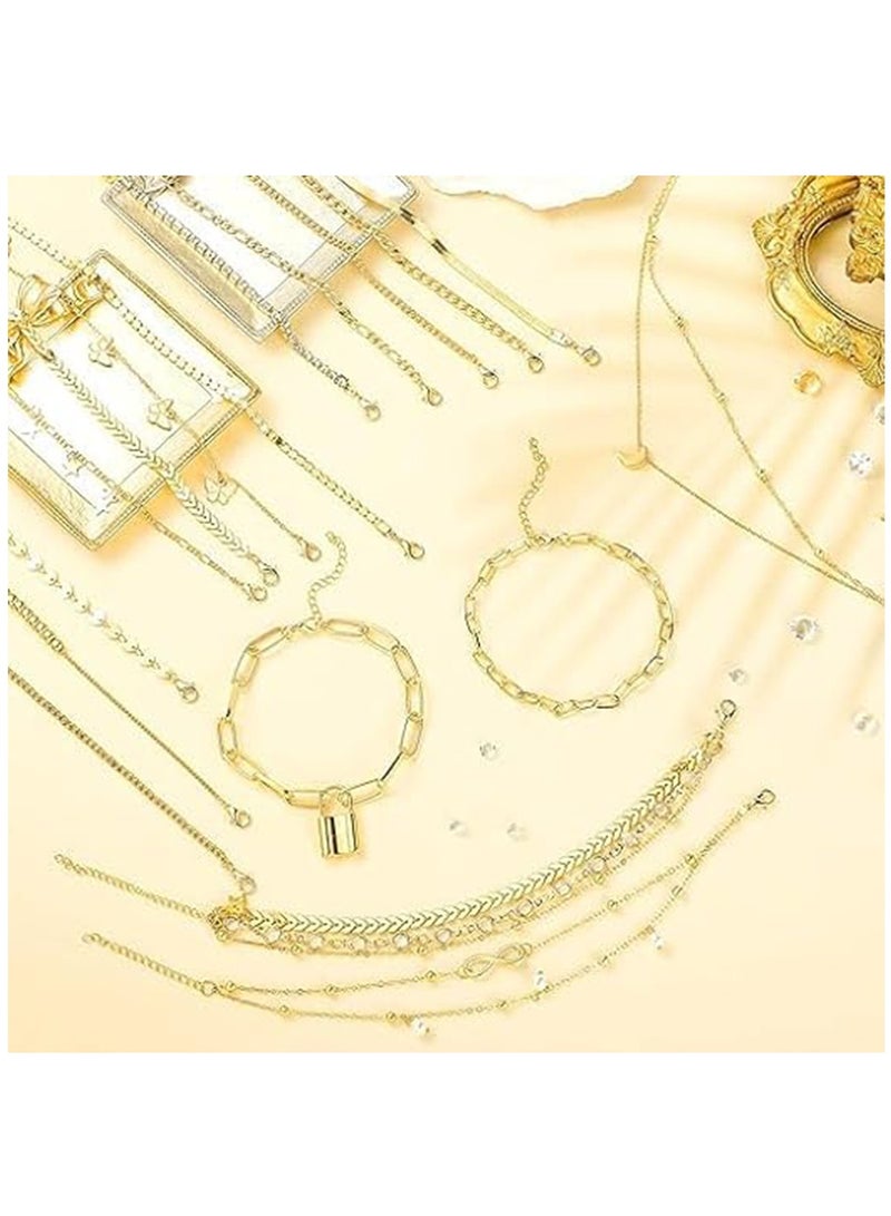 SOLARAE Anklets, Ankle Bracelets for Women Summer, Gold Anklets Layered Anklet Girls Adjustable Anklet Foot Jewelry for Beach Jewelry Gift 25 Pcs - Image 3