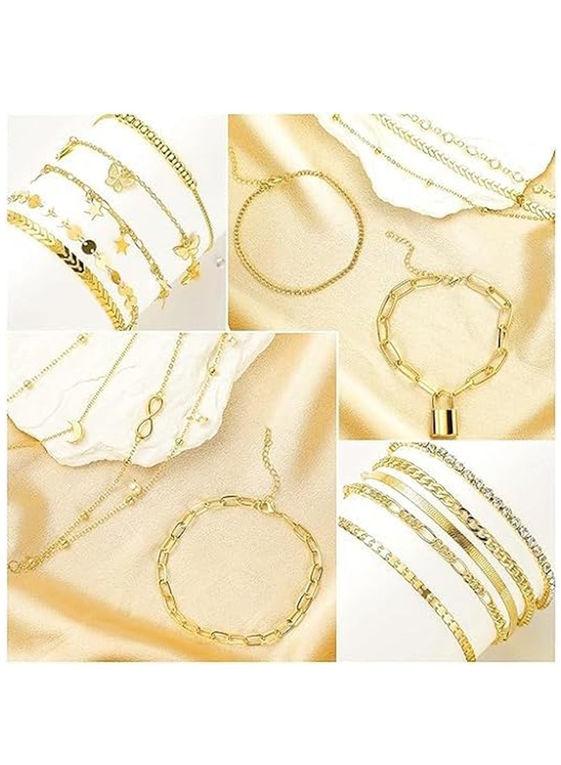 SOLARAE Anklets, Ankle Bracelets for Women Summer, Gold Anklets Layered Anklet Girls Adjustable Anklet Foot Jewelry for Beach Jewelry Gift 25 Pcs - Image 2