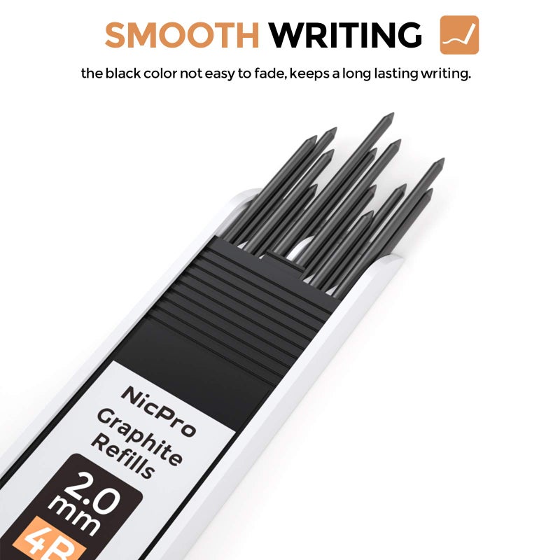 Nicpro 2mm Metal Mechanical Pencil Set, 2PCS Lead Holder 2.0 mm Marker Artist Carpenter Pencils with 120 Graphite Lead Refill (HB 2H 4H 2B 4B & Color), 2 Eraser for Drafting, Drawing Writing Sketching - Image 4
