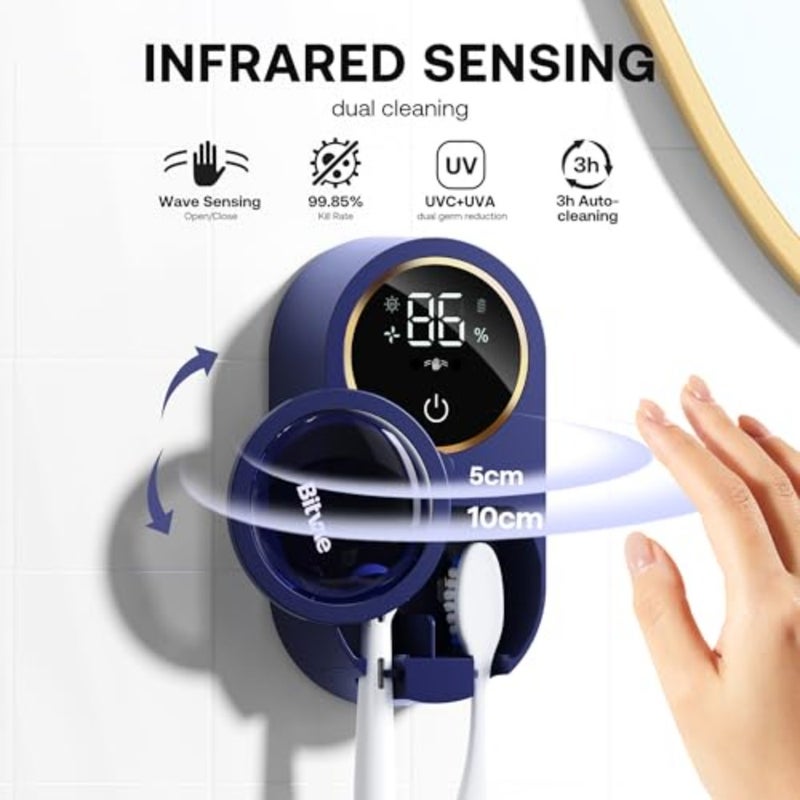 Upgraded Tooth Brush Holder for Bathroom 2.0, Infrared Sensing Toothbrush Cleaner, Wall-Mounted for Most Size Toothbrushes, Air Drying, LED Smart Screen - Image 2