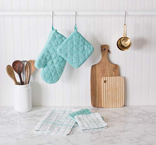 DII Basic Terry Collection Quilted 100% Cotton, Potholder, Aqua, 3 Piece - Image 5