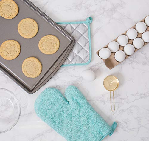 DII Basic Terry Collection Quilted 100% Cotton, Potholder, Aqua, 3 Piece - Image 4