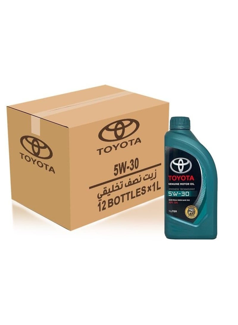 TOYOTA Genuine Toyota Motor Oil 5W-30 SN - Fully Synthetic for High Engine Performance and Lasting Protection / Carton (12 Packs * 1 Liter) - Image 1
