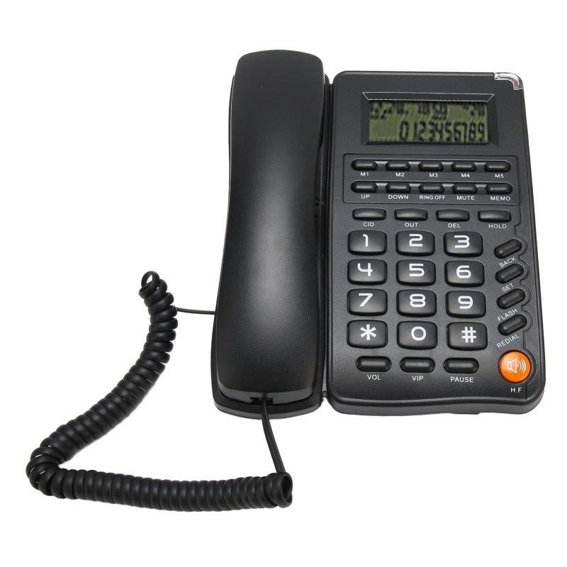 Corded Phone: Black, Big Oval Button - Energy Saving, High Definition Display Screen for Elderly, Household, Office, Hotel - Image 1