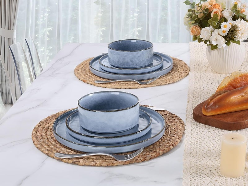 LIANYU طقم أدوات المائدة LIANYU 18 قطعة لـ 6 أشخاص أطباق وأوعية طقم عشاء من الخزف أدوات المائدة للحلويات والسلطة والمعكرونة آمن للاستخدام في الميكروويف وغسالة الصحون باللون الأزرق الهادئ - Image 5