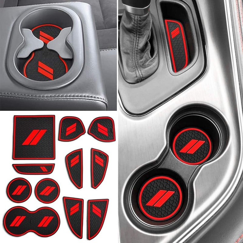 Auovo Anti-dust Mats for Dodge Challenger Accessories 2015-2021 - Custom Interior Cup Holder Inserts and Liners (Red, 11pcs/kit) - Image 1