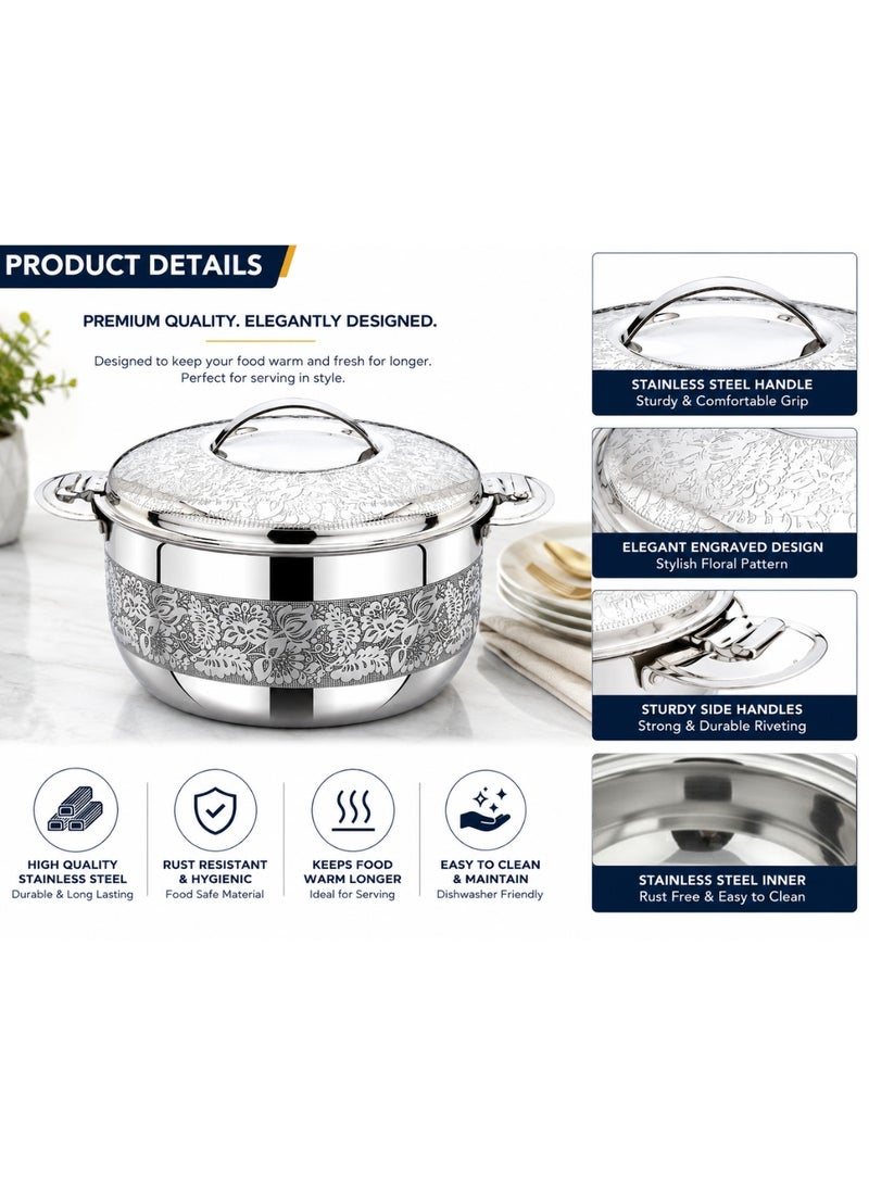 SEAGULL FLAVIO Hotpot 3-Piece Set | 3L-4L-6L  | Stainless Steel Insulated Casserole | Etching Finish - Image 5