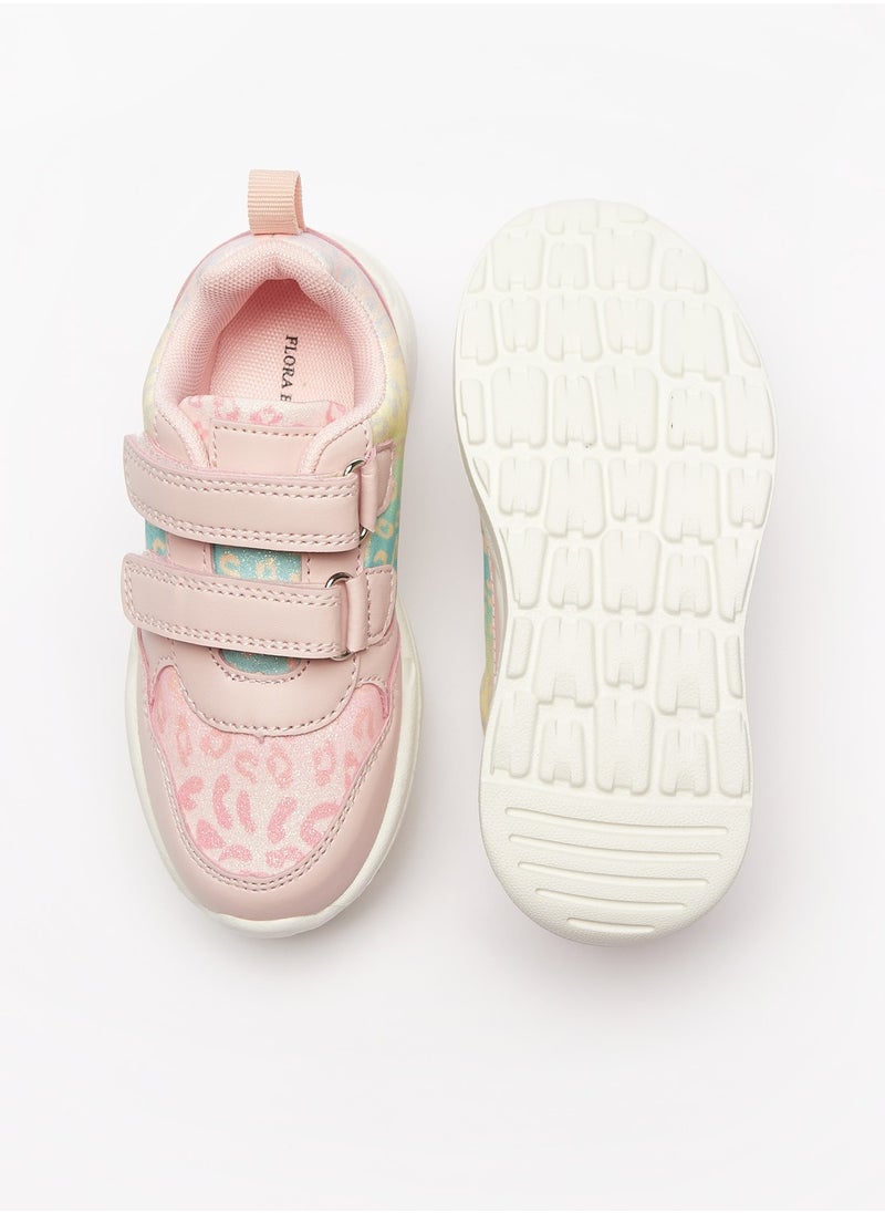 Flora Bella By Shoexpress - Girls Glitter Print Sneakers with Hook and Loop Closure - Image 1