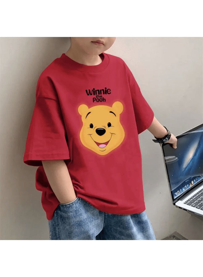 Children's Western Style Short-sleeved T-shirt Base Shirt Summer New Korean Style Boy's Pure Cotton Red Half-sleeved All-match Middle And Big Kids