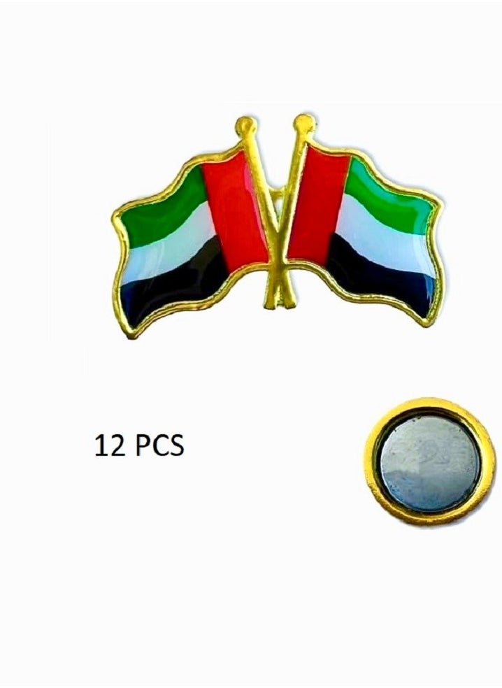 Boxwoods 12 PCS Of UAE Twin Flag Metal Magnet Badges For National day celebrations 