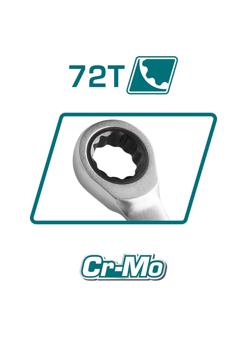 TOTAL 15mm Ratchet Spanner, Cr-V Steel, Chrome Plated, Matte Finish, 72T Ratchet with Cr-Mo Socket, 200mm Length - Image 5
