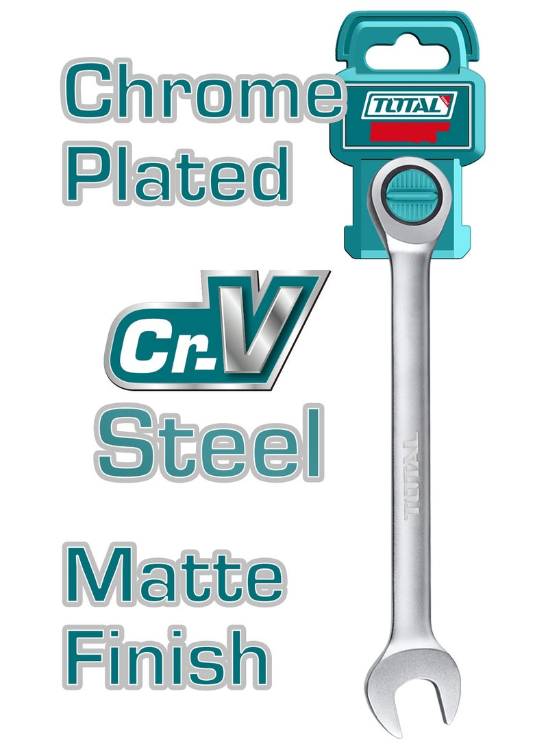 TOTAL 15mm Ratchet Spanner, Cr-V Steel, Chrome Plated, Matte Finish, 72T Ratchet with Cr-Mo Socket, 200mm Length - Image 3