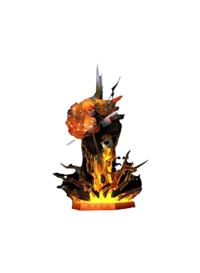 هالامودو النقر فلاش نحت بسيط من زينيتسو أغاتسوما منحوت رأس مزدوج مع مشهد عيون مضيئة مصنوعة يدوياً نموذج ديكور المكتب لعبة 35 سم - Image 1