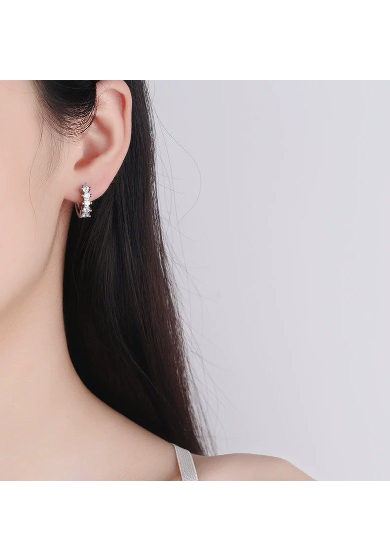 2025 New Luxury 925 Sterling Silver CZ Geometric Hoop Earrings – Fashionable Prong-Set Zircon Huggie Hoops, Hypoallergenic Jewelry for Women, Wedding & Daily Wear Accessories, Trendy Gift Idea  - Image 3