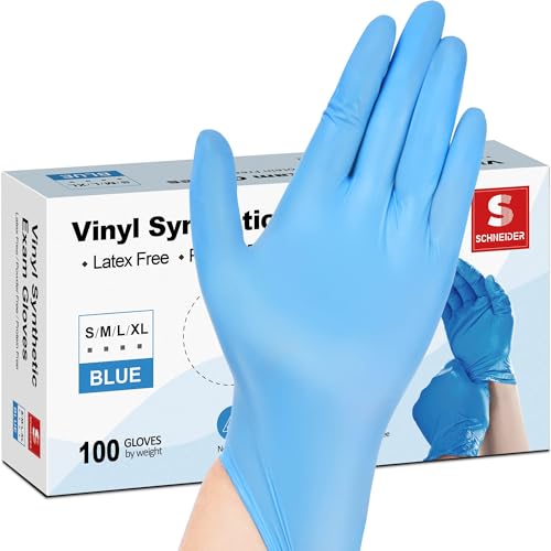 Schneider Blue Vinyl Synthetic Exam Gloves, Large, Box of 100, 4 Mil, Powder-Free, Latex-Free, Non-Sterile, Disposable Gloves - Image 1