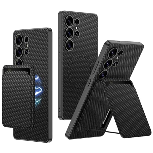 Midkart Leather Case Compatible with Samsung Galaxy S25 Ultra and Compatible with Wireless Charging Detachable Card Holder Kickstand Independent Camera Protection, Fiber Black - Image 1