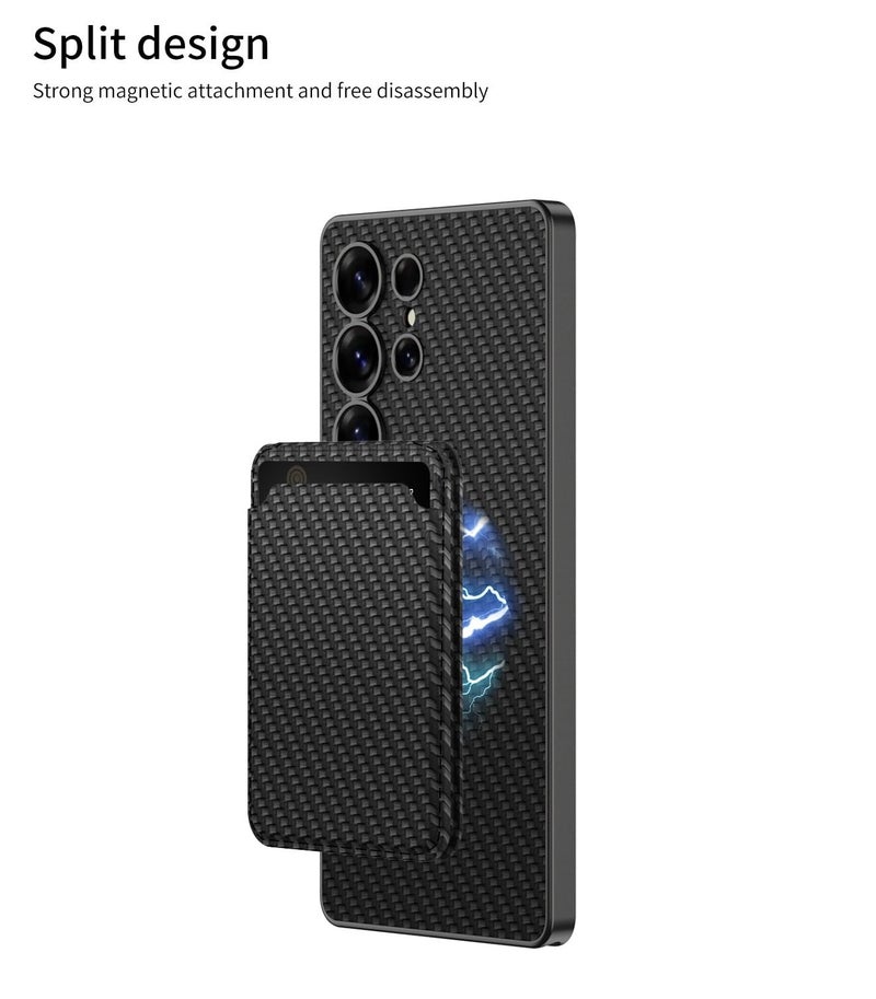 Midkart Leather Case Compatible with Samsung Galaxy S25 Ultra and Compatible with Wireless Charging Detachable Card Holder Kickstand Independent Camera Protection, Fiber Black - Image 3