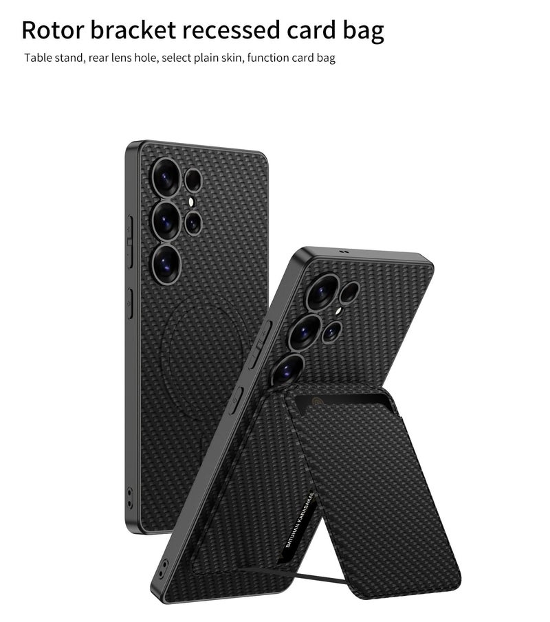 Midkart Leather Case Compatible with Samsung Galaxy S25 Ultra and Compatible with Wireless Charging Detachable Card Holder Kickstand Independent Camera Protection, Fiber Black - Image 5