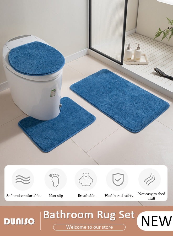 DUNISO 3 Piece Bathroom Rug Set Includes Bath Rug, Contour Mat and Toilet Lid Cover, Super Soft Water Absorbent & Non-Slip Bath Mats for Bathroom Floor, Tub and Shower Room, Machine Washable  - Image 1