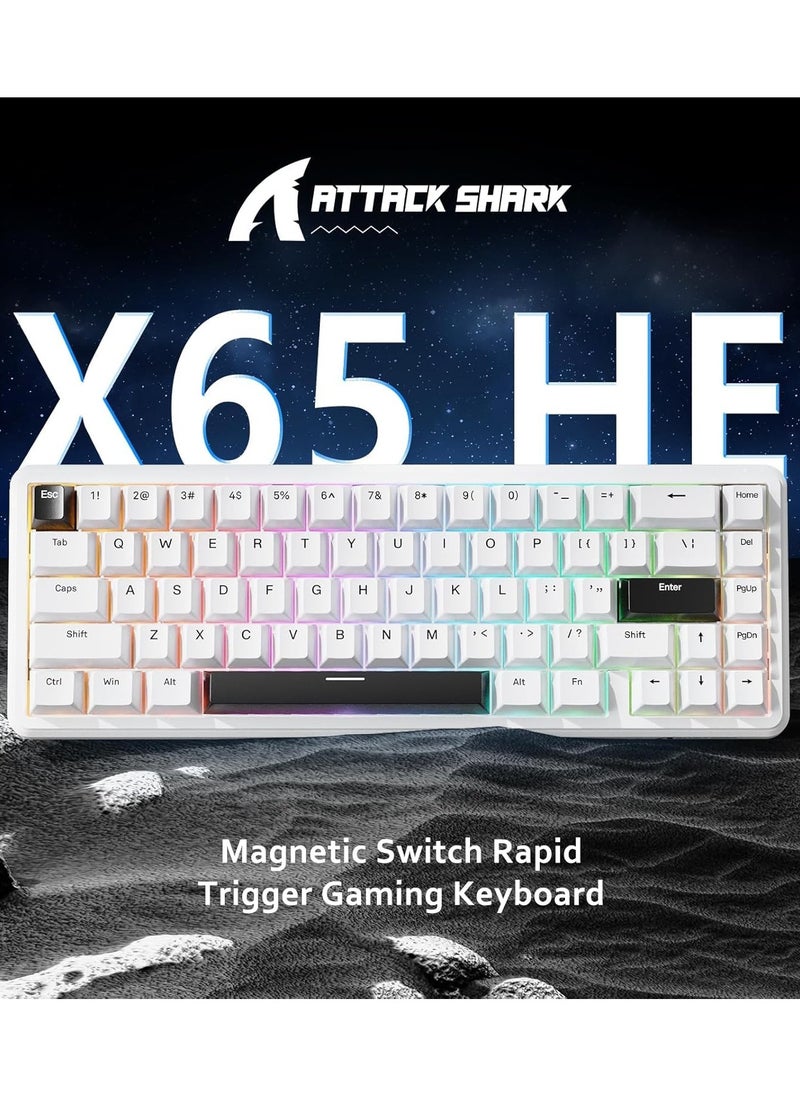 Attack Shark - X65 HE Wired Rapid Trigger Magnetic Switch 65% Mechanical Gaming Keyboard, Hall Effect Top Mounted RGB Hot Swap,Adjustable Actuation,8KHZ Polling Rate,PBT Keycaps for Win/Mac(White) - Image 1