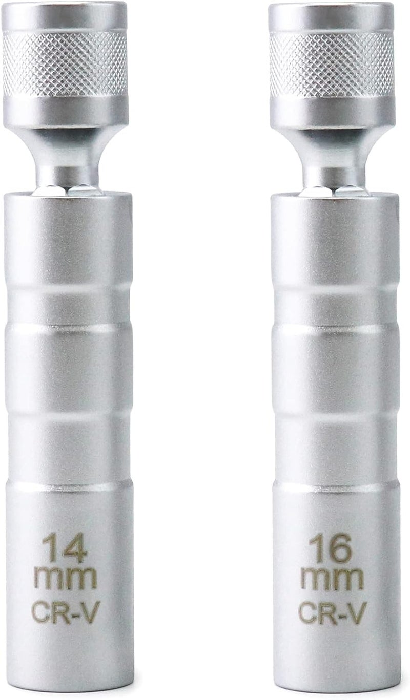 QWORK 14mm&16mm Magnetic Swivel Spark Plug Socket, Thin Wall Magnetic Rotating 3/8" Drive 12 Point Standard Spark Plug Socket Removal Tool 360-degree Rotation for Maximum Flexibility - Image 2