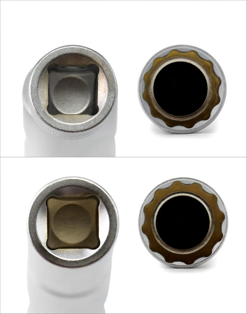 QWORK 14mm&16mm Magnetic Swivel Spark Plug Socket, Thin Wall Magnetic Rotating 3/8" Drive 12 Point Standard Spark Plug Socket Removal Tool 360-degree Rotation for Maximum Flexibility - Image 3