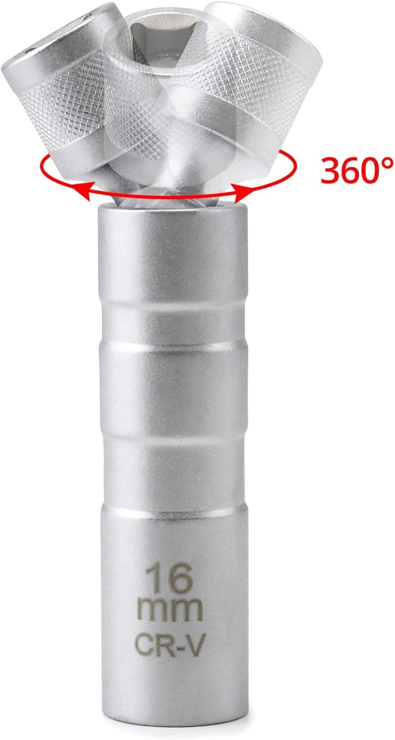 QWORK 14mm&16mm Magnetic Swivel Spark Plug Socket, Thin Wall Magnetic Rotating 3/8" Drive 12 Point Standard Spark Plug Socket Removal Tool 360-degree Rotation for Maximum Flexibility - Image 4