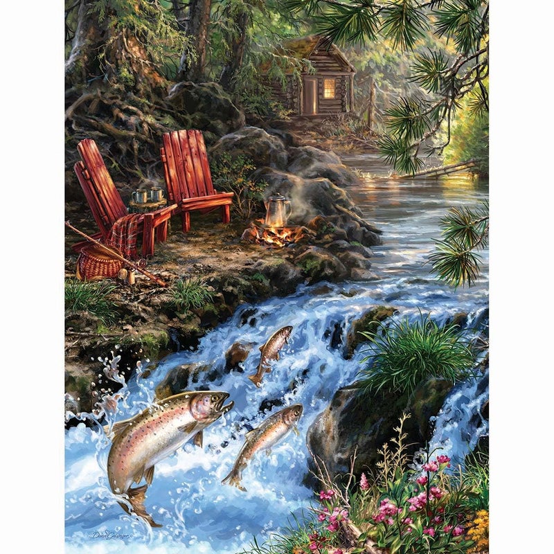 Springbok's 500 Piece Jigsaw Puzzle The Fishing Hole - Made in USA - Image 1