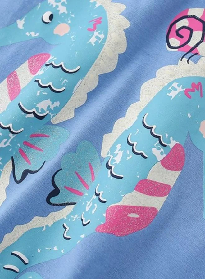 YUNIQEE Blue Printed Short Sleeve Crew Neck T-Shirt